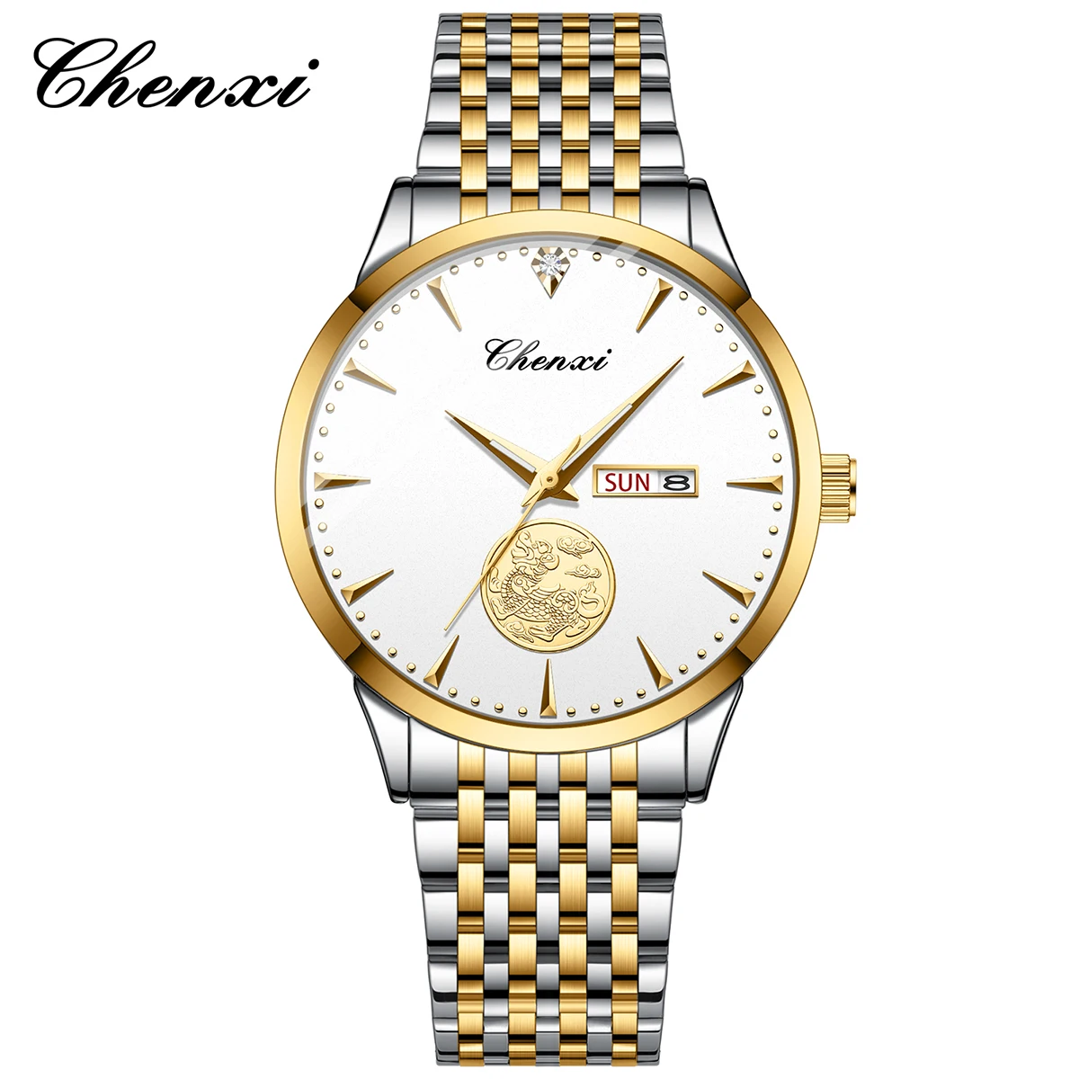 CHENXI Men's Watches Chinese Auspicious Beast Pattern Watch Fashion Business Stainless Steel Quartz Wristwatch Male Luxury