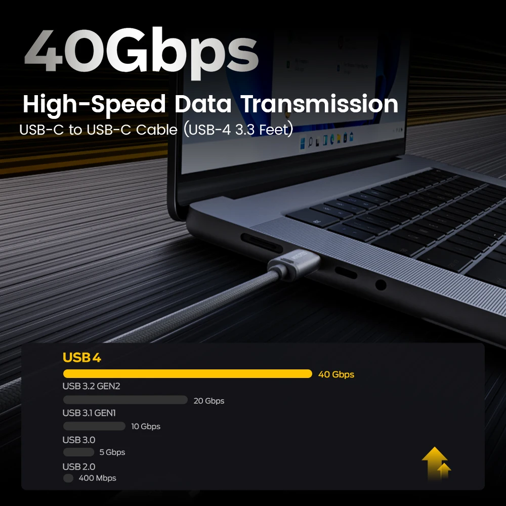 Movespeed-タイプC急速充電ケーブル,タイプCデータケーブル,Macbook Surface HPラップトップ,t01,40gbps,8k,60hz,フル機能,240w