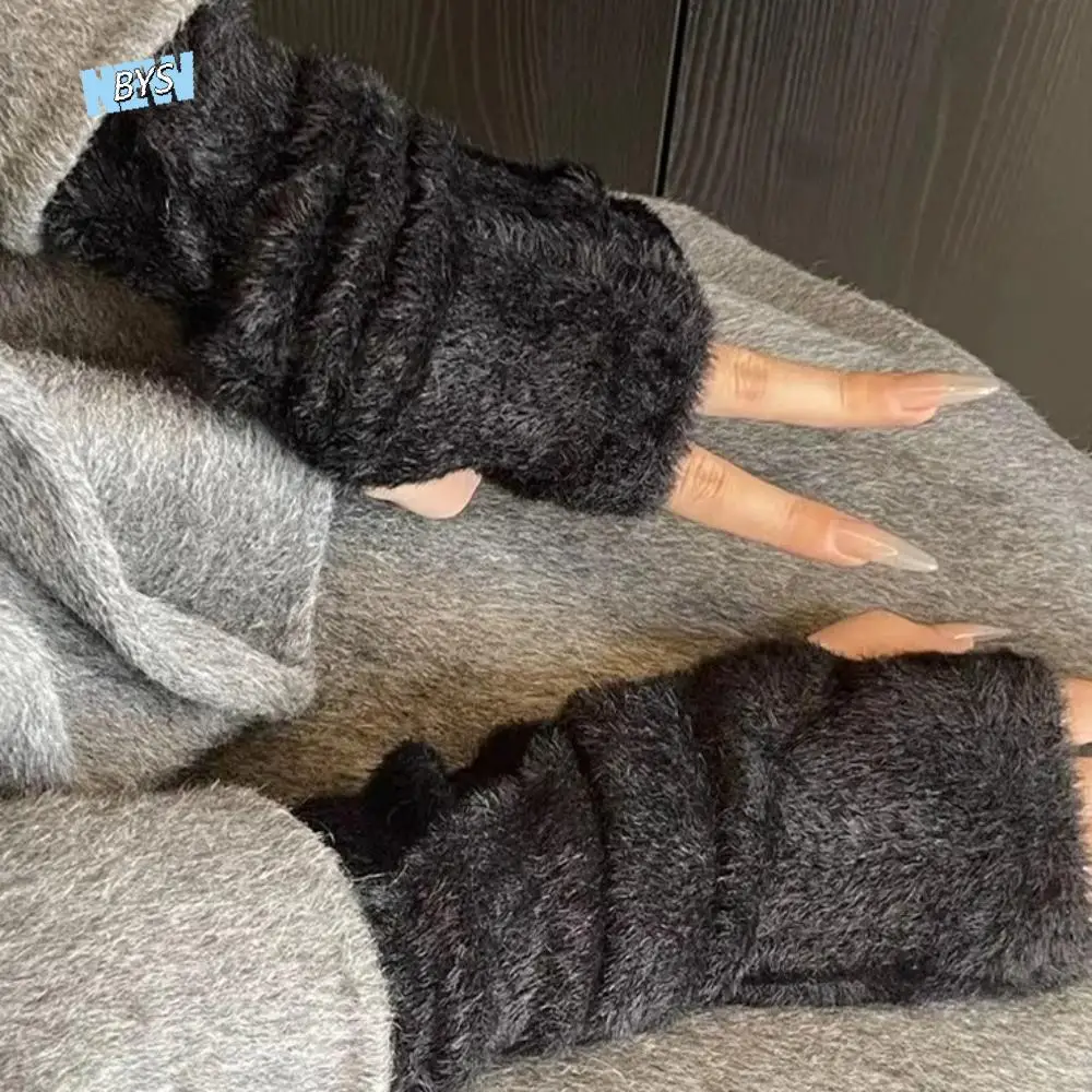 

Long Wrist Guard Korean Style Knitted Warm Sleeves Hole Solid Color Woolen Gloves Spicy Girl Elastic Warm Arm Covers Spring