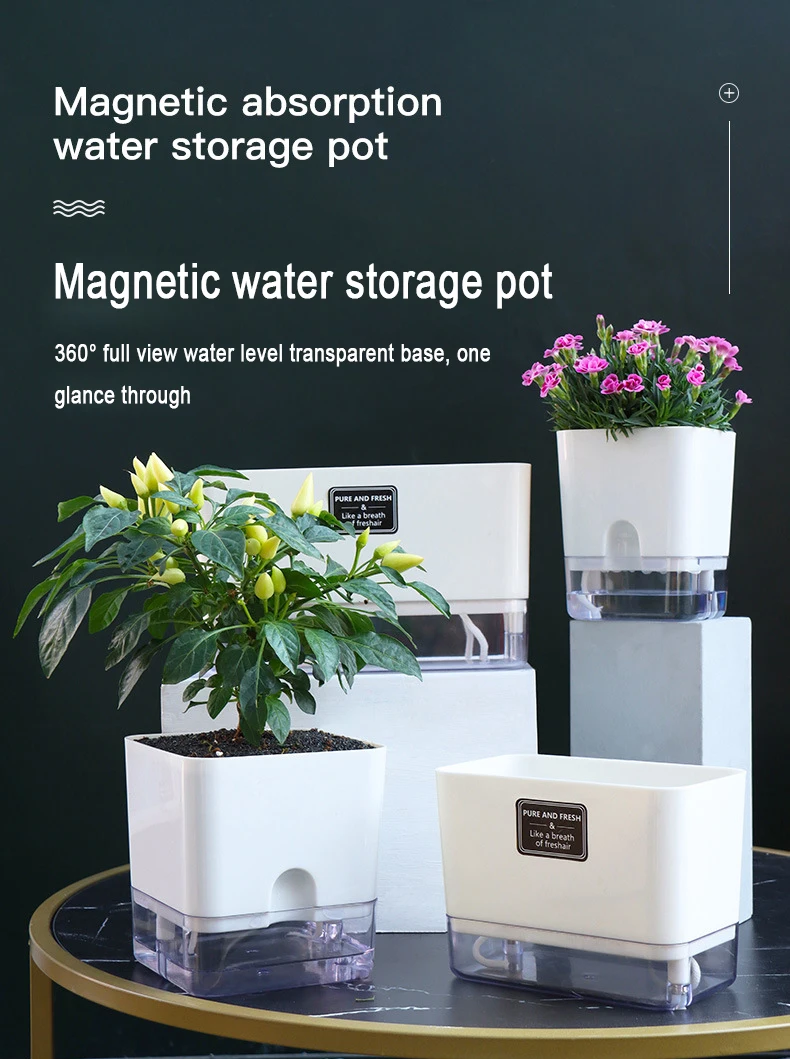 Neue Selbst Bewässerung Blumentopf Magnetische Kunststoff Selbst-saugfähigen Baumwolle Seil Blumentopf Für Doppel-deck Faul Blumentopf garten Liefert – Detail 18