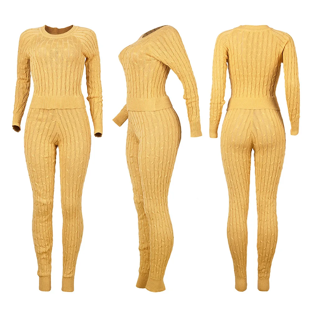 Sexy Knit Ribbed 2 Piece Sweater Set Party Evening Clubwear Bodycon Tops And Pants High Waist Night Club Outfits For Women Sets