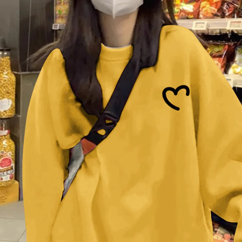 Sudadera con capucha informal holgada de terciopelo para mujer, abrigo de otoño e invierno, camisa básica de manga larga con cuello redondo en forma de corazón