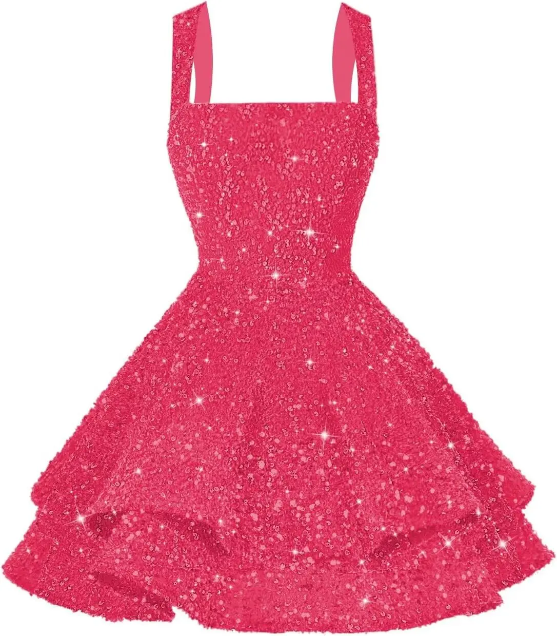 

Women's Short Round Neck Sequined Back To School Dress,Shiny Sweet MiniSkirt Layered Short CocktailGown,BirthdayParty Dance Gown