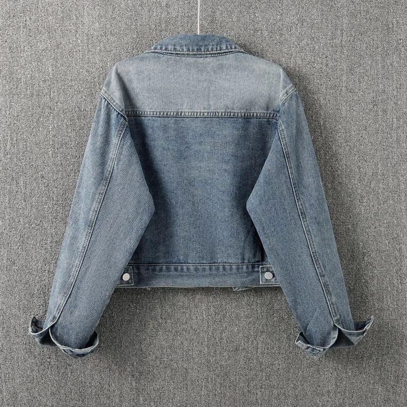 Denim jas dames jassen korte bovenkleding zakken enkele rij knopen kraagvorm 2025, herfst streetwear noodlijdend gewassen