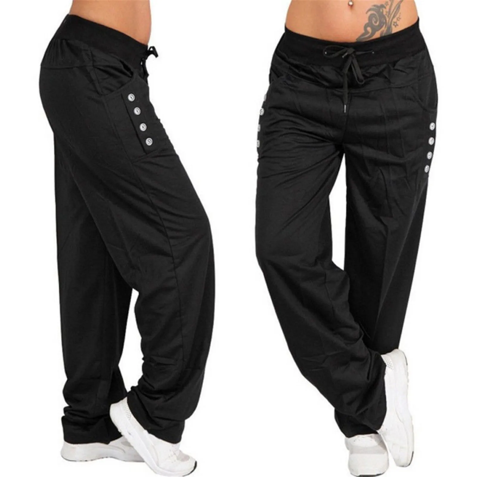 Pantalon de sport décontracté pour femme, poches solides, taille haute, jogging FjFemme, taille élastique, sarouel, automne, hiver, 2024