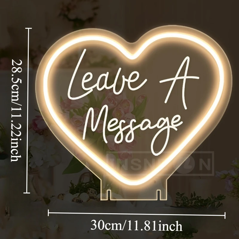 اترك رسالة علامة نيون مخصصة لحفلات الزفاف 2025 - لافتة حامل على شكل قلب LED مخصصة لكتاب الضيوف، ديكور الهاتف مع حامل #5