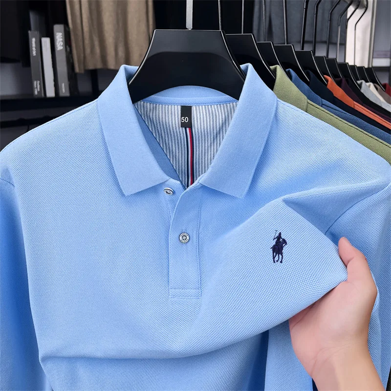 100% cotton high-end brand long sleeve polo shirt new Paul pony embroidery luxury comfort men's business leisure lapel T-shirt - Image 3