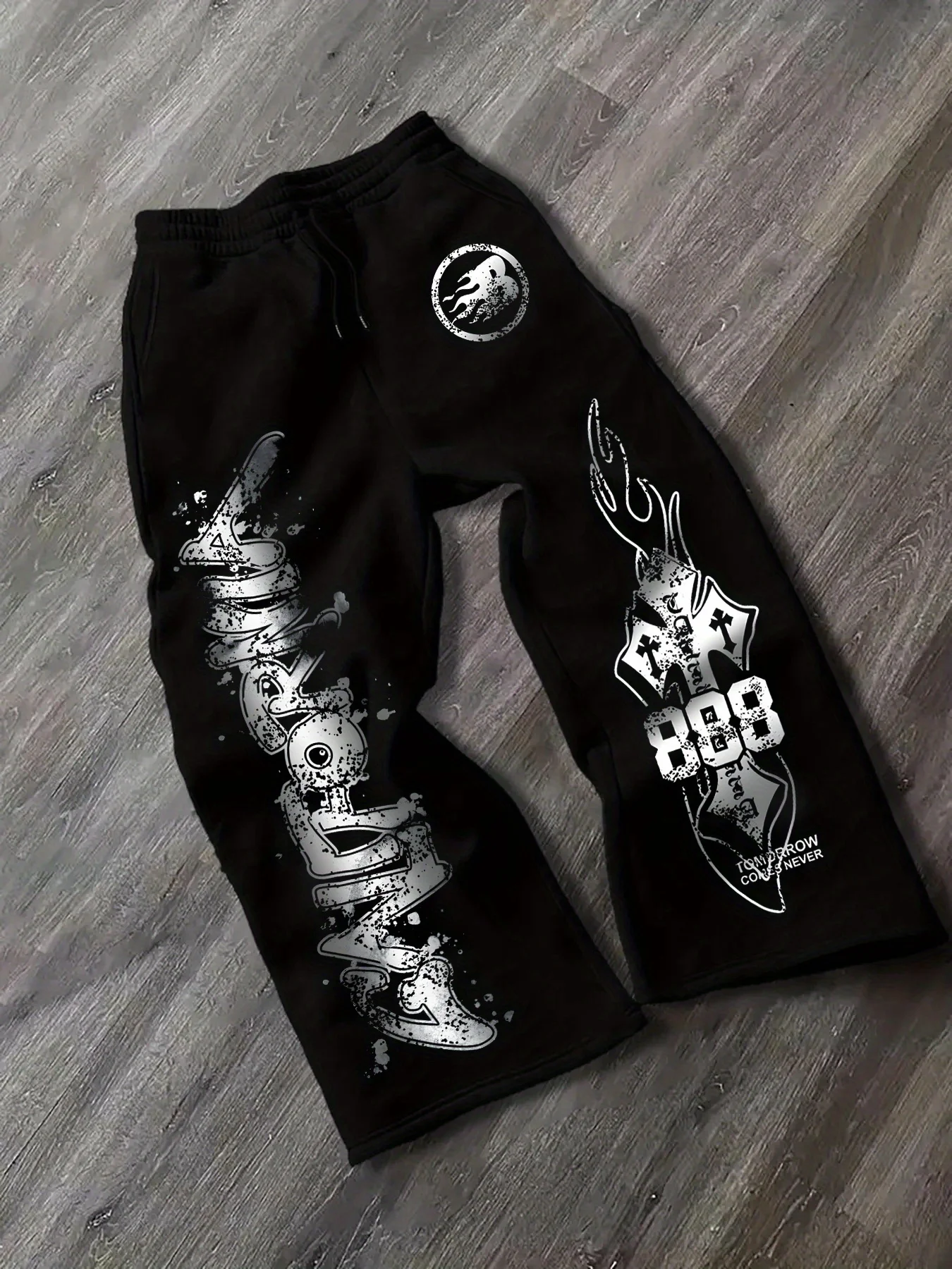 

Men's Caifornia Cross 888 Pattern Printed Waist Drawstring Sports Pants, Casual Regular Style Gothic Jogging Pants