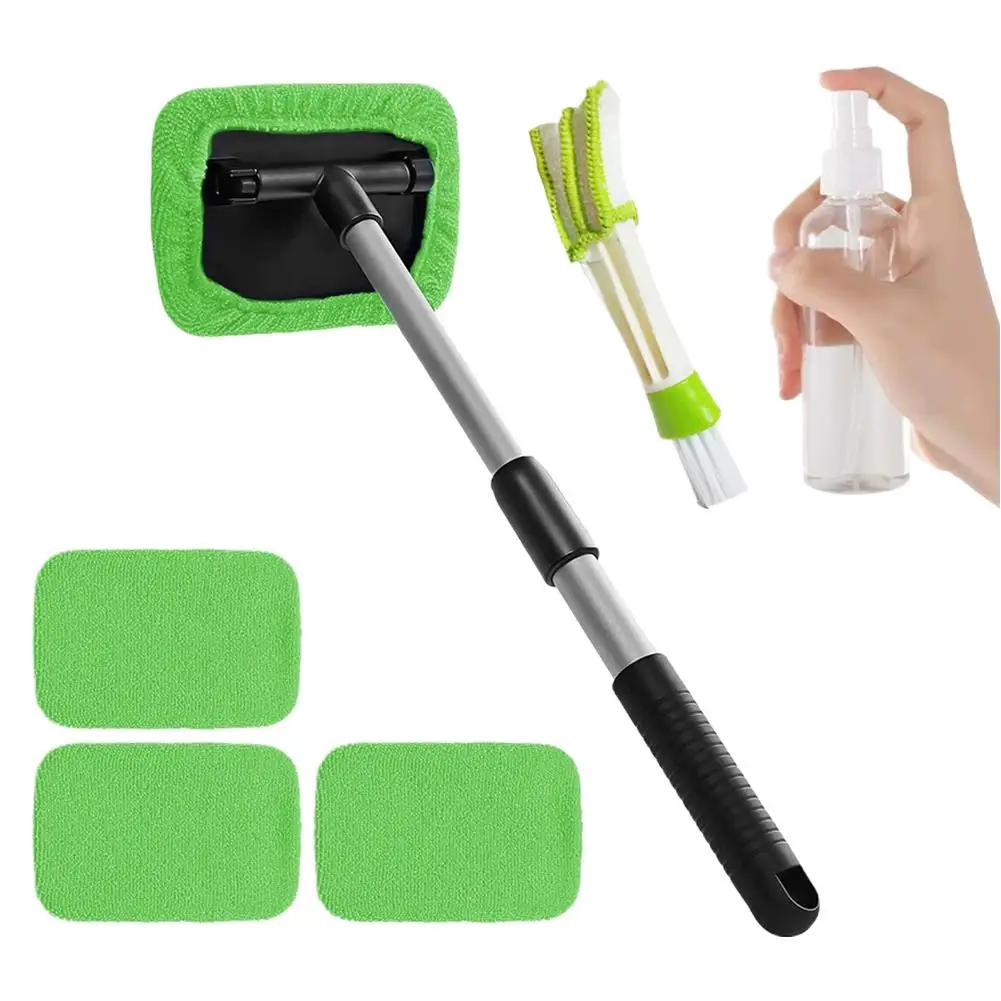Telescopic Car Window Windshield Cleaning Brush Set Microfiber Window Glass Cleaner Car Window Cleaner Scraping Mist Eliminator