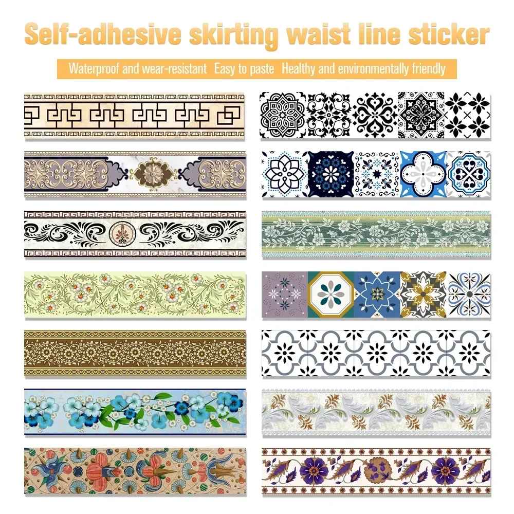 10cm*2.4m Self-adhesive Waist Line Decorative Strip Bathroom Skirting Line Floor Tiles Waterproof  Peel & Stick Wall Sticker