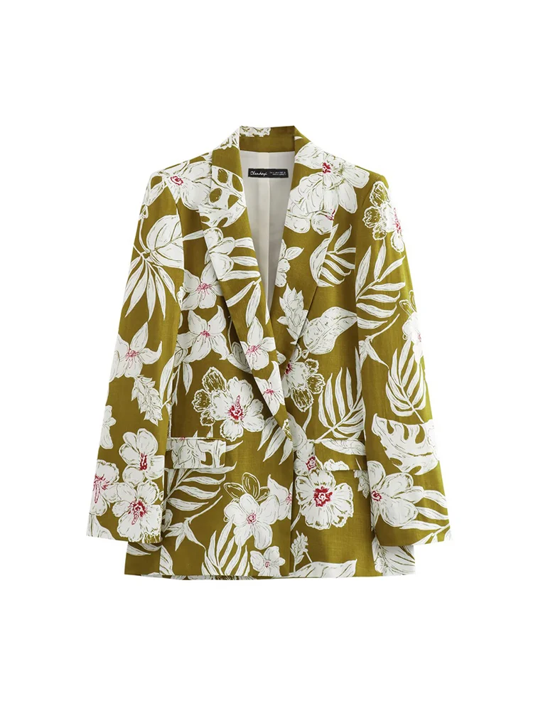

European and American style autumn new women's clothing fashionable blended floral print long sleeve suit jacket