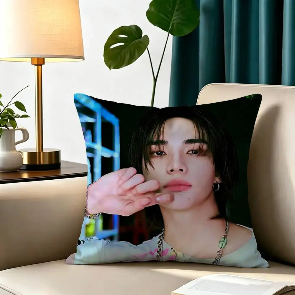 For H-Hyunjin  Square Double-Sided printed Pillow Case Bedroom Bedside Pillow Sofa Cushion Cover