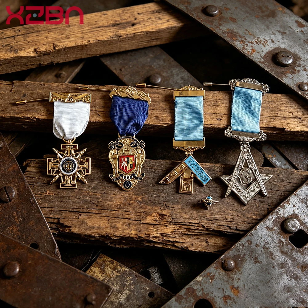 Medalla de Pecho Masónica con Cinta, Cruz de los Caballeros Templarios, Arco Real, Compás Cuadrado de Maestro Masón, Regalo para Ceremonia Masónica
