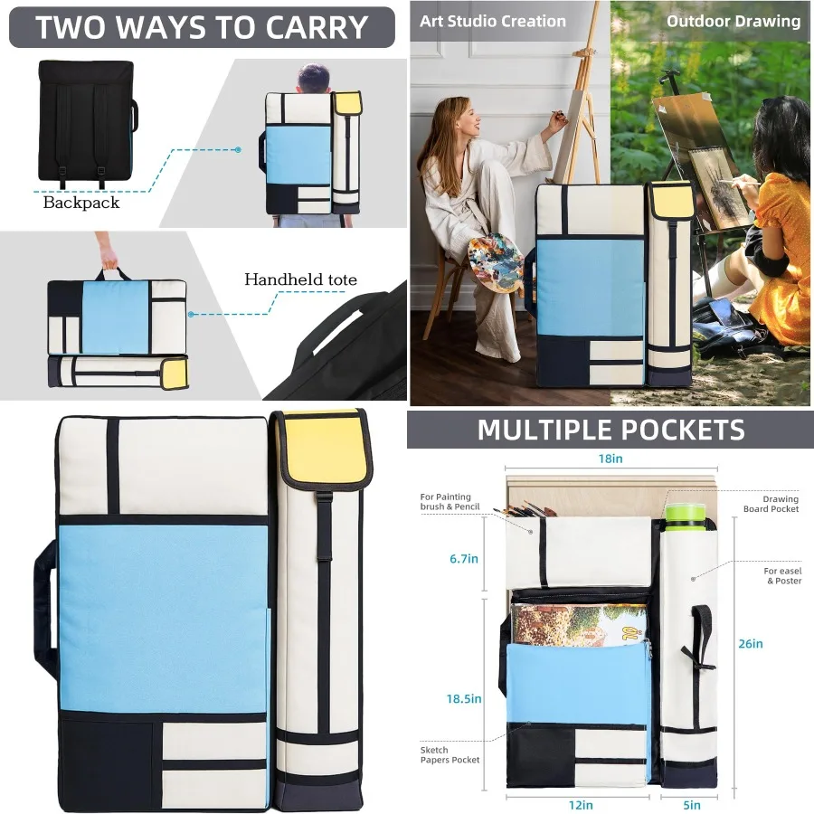 JJRING-funda de portafolio de arte, mochila de cartera de artista de lona para almacenamiento de dibujo grande al aire libre, carteles, impresiones, pinceles, Artwo
