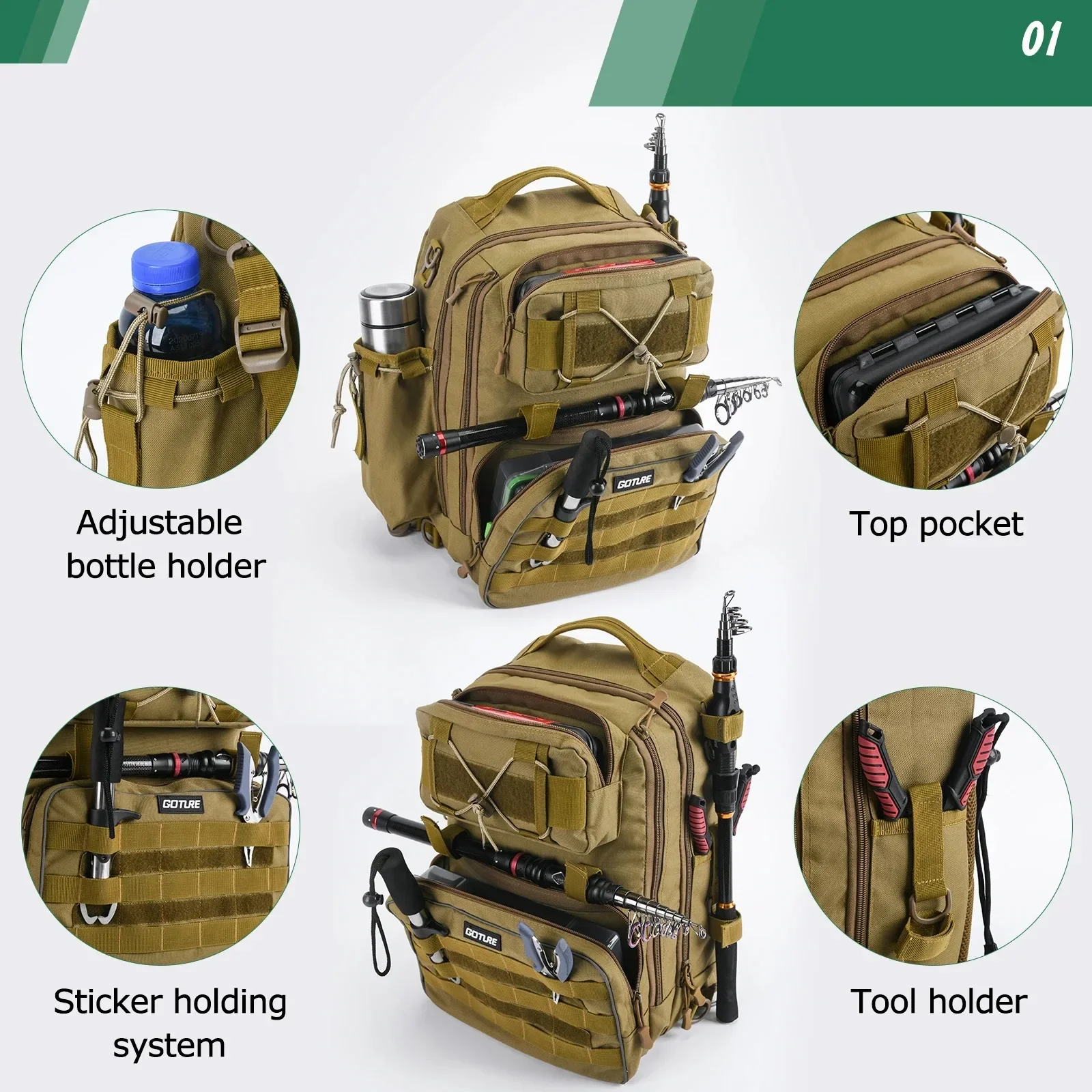 

Goture Outdoor Multifunctional Fishing Backpack Large Capacity Waterproof Scratch Wear-resistant Resistant Fishing Tackle Bag
