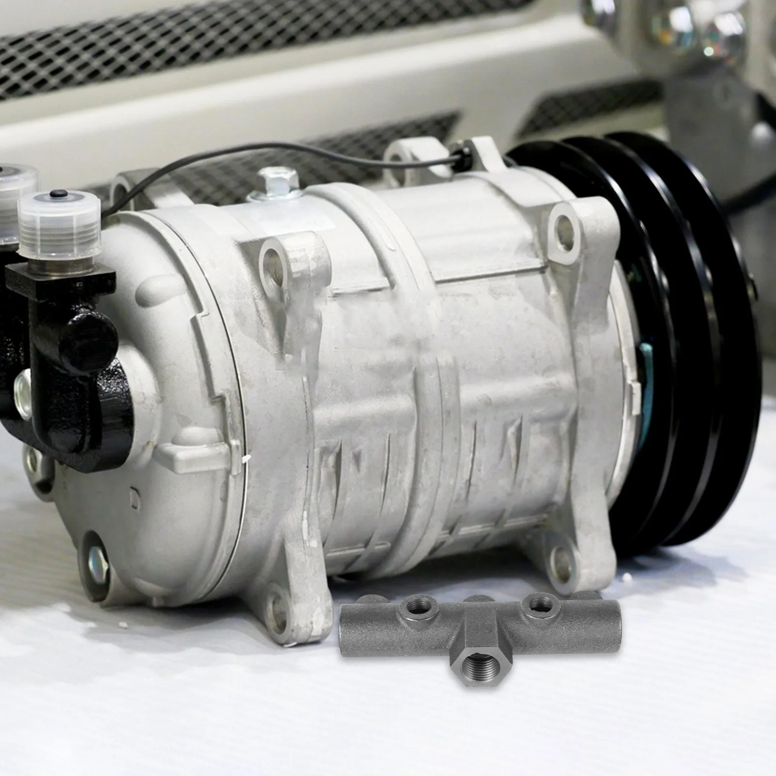 

Air Compressor Pump Parts Iron Six-Way Cross Bracket 1/2 Female Male Thread For Belt-Driven Pumps Durable Cast Iron Stable