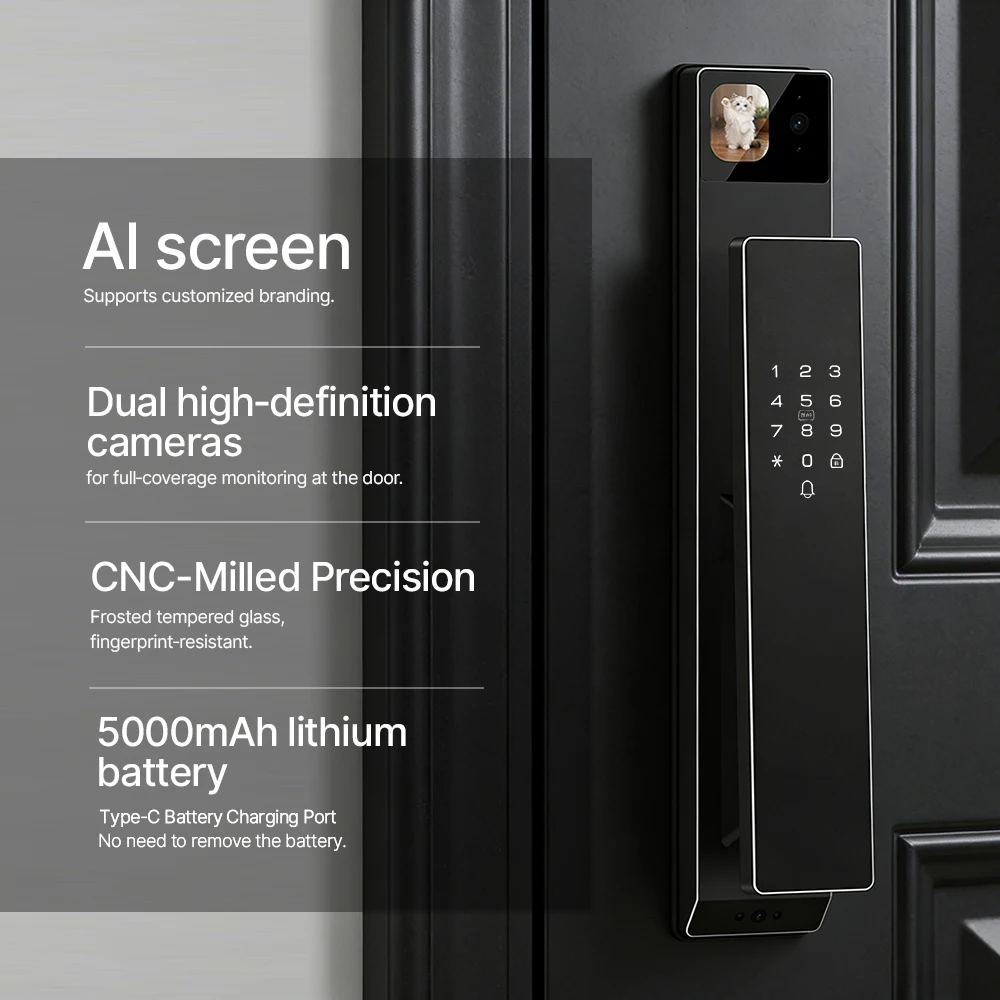 Smart Palm Vein Face AI Screen Digital Electronic Fingerprint Dual Camera Tuya Wifi Active Video Intercom Door Lock for Villa