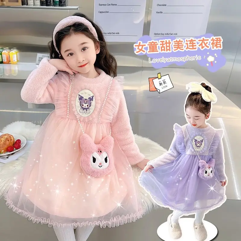 

Sanrio анимационная периферия Kuromi My melody платье принцессы с героями мультфильмов осень и зима новый стиль утолщенное милое платье для девочек