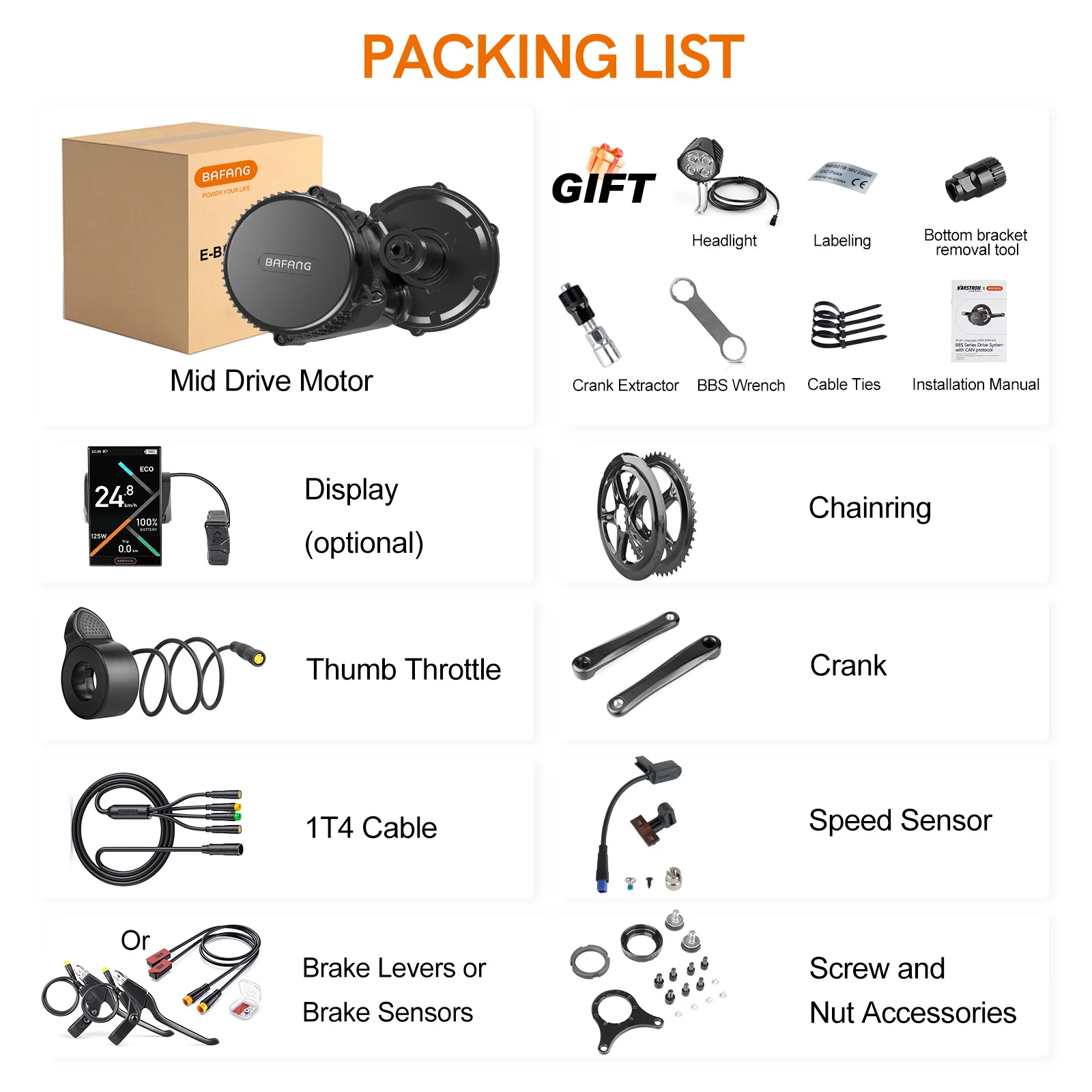 Bafang 250w 36v kit complet Mid Drive Motor 8fun BBS01 Bicycle