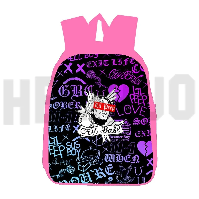 Fashion Pink Lil Peep Backpacks 12/16 Inch Study Gifts Schoolbags for Girls 3D Harajuku Rapper Lil Peep Travel Bags for Women