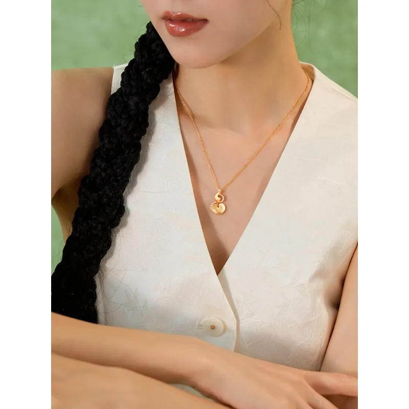 Bainian Baocheng 925 Silver Necklace Cloud Rising Gourd Original Design New Chinese Style Clavicle Chain Birthday Gift Jewelry