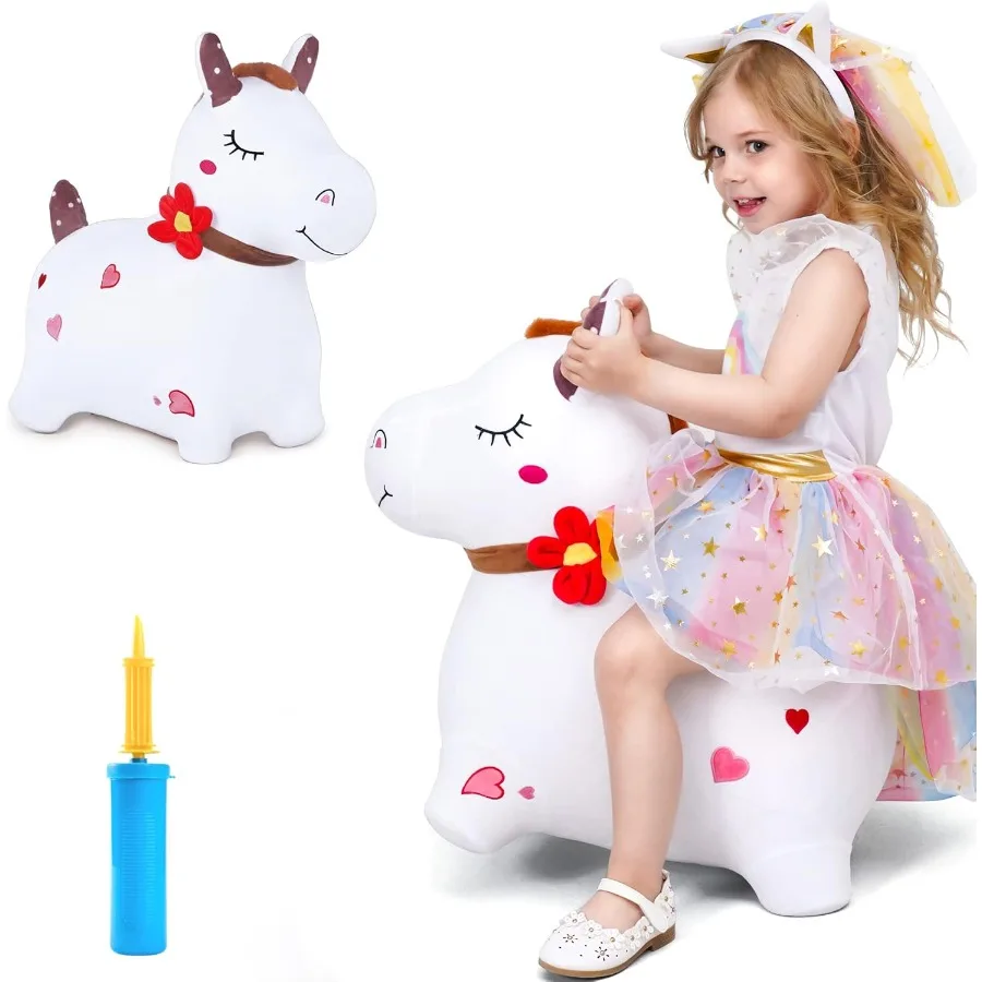 ของเล่นเป่าลมรูปม้ากระโดด iPlay iLearn Bouncy Pals สีขาว พร้อมปั๊มลม ของเล่นสัตว์เด้งดึ๋งสำหรับเด็กเล่นในบ้าน