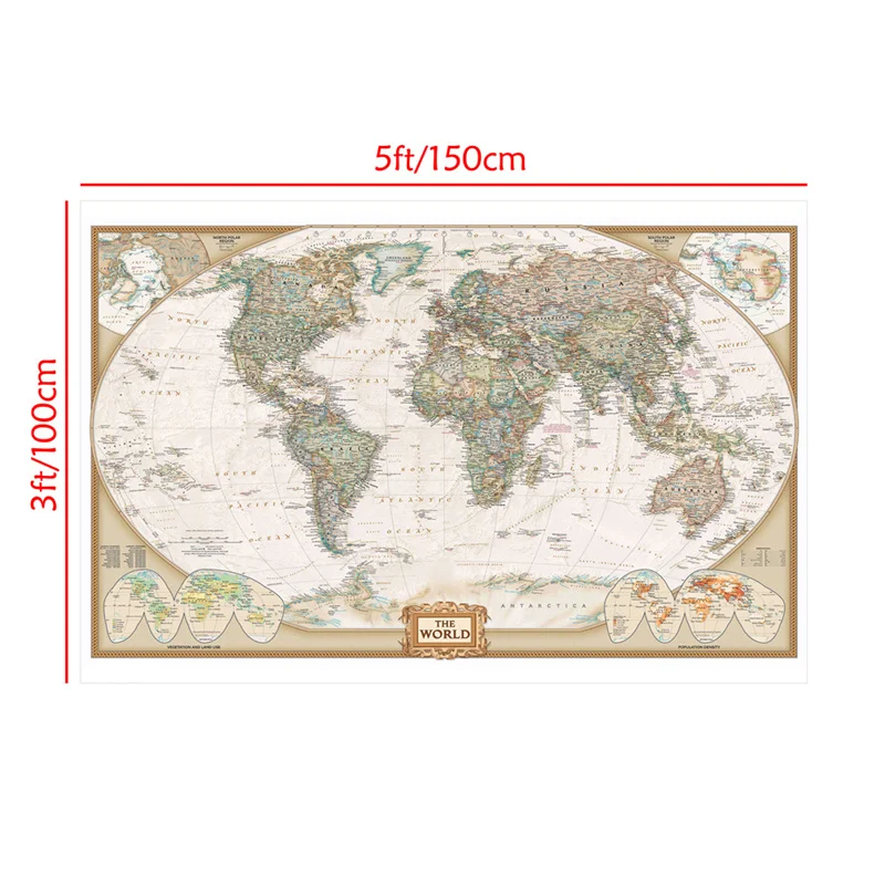 150x100cm The Vintage World Map, Non-woven Painting Retro Wall Art Poster, School Supplies Living Room Home Decoration