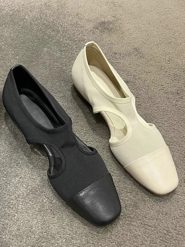 ساحة تو كعب منخفض تقسم شبكة الصنادل بسيطة تنفس الجانب حفرة الشقق الجلود الناعمة مريحة تنوعا أحذية نسائية