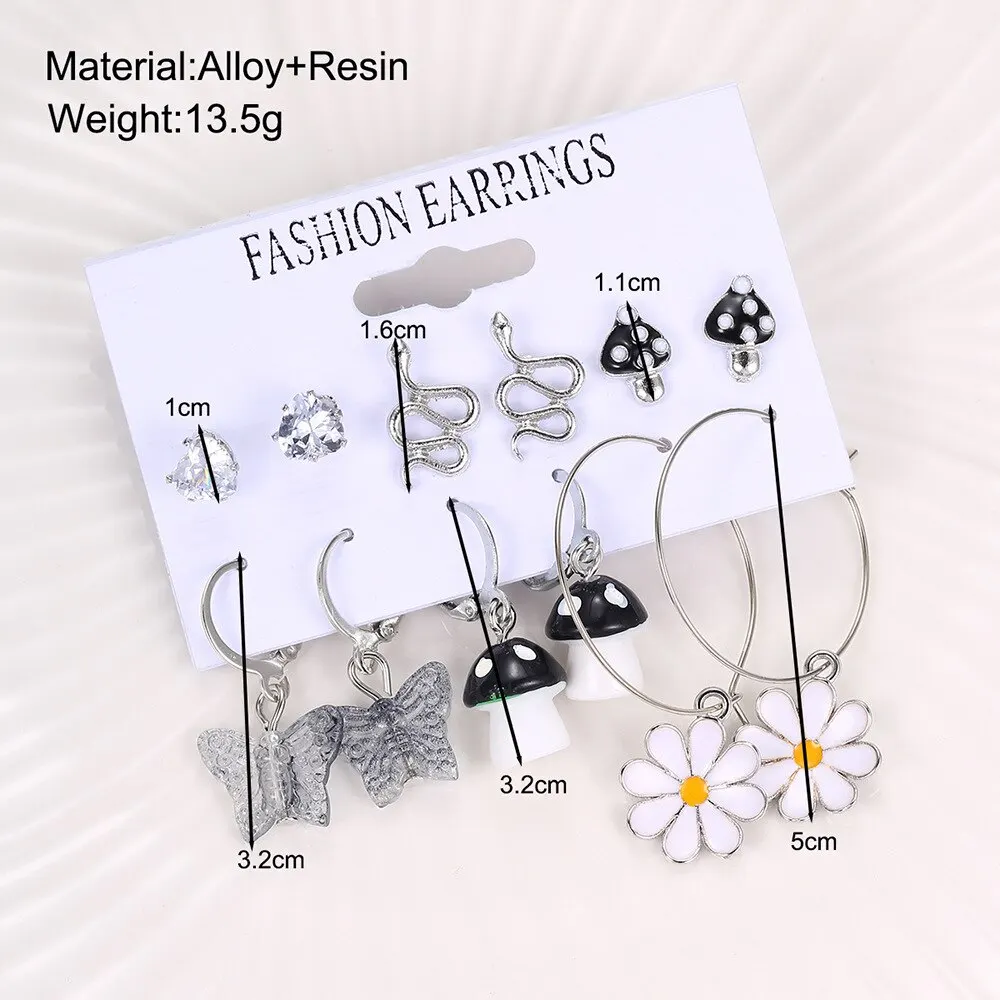 12pcs Of Earrings Mushroom Dice Temperament Simple Lady Dark Wind Halloween Earring Set