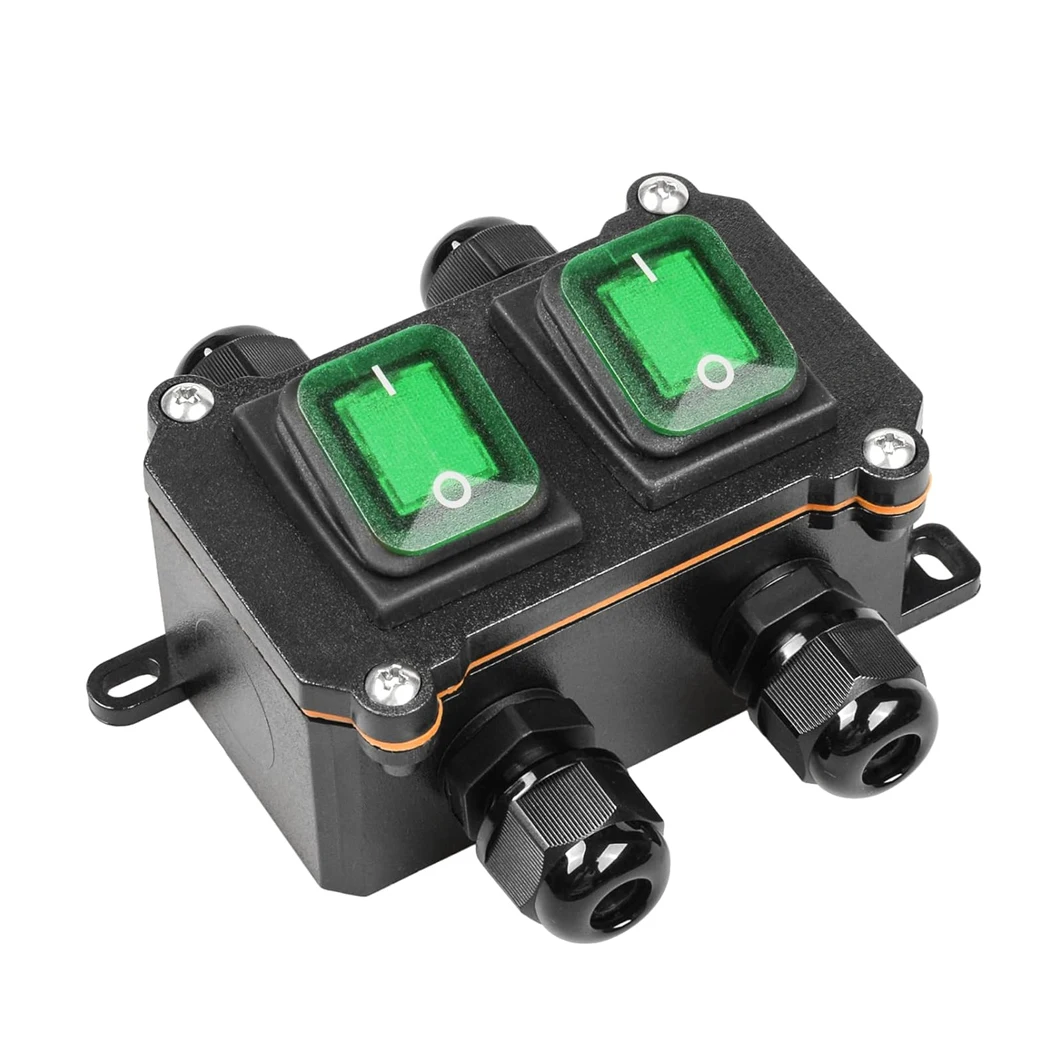 DPST التيار المتناوب/DC220V 20A/30A الروك مفتاح بـزر دفع صندوق IP66 على الخروج تبديل التبديل ضعف الجانب ثقب مزدوج KCD4 الروك التبديل صندوق #1