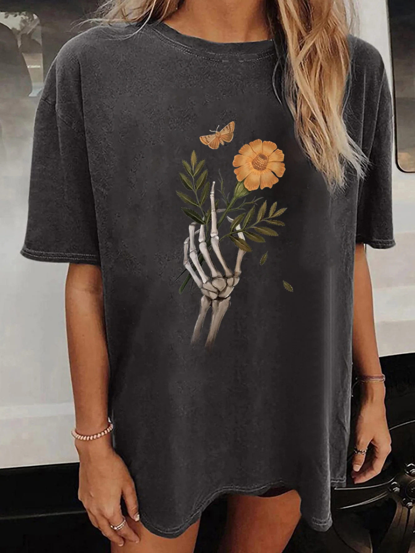 

Женская футболка больших размеров в стиле ретро с принтом черепа, хлопковая дышащая модная и универсальная уличная одежда унисекс большого размера