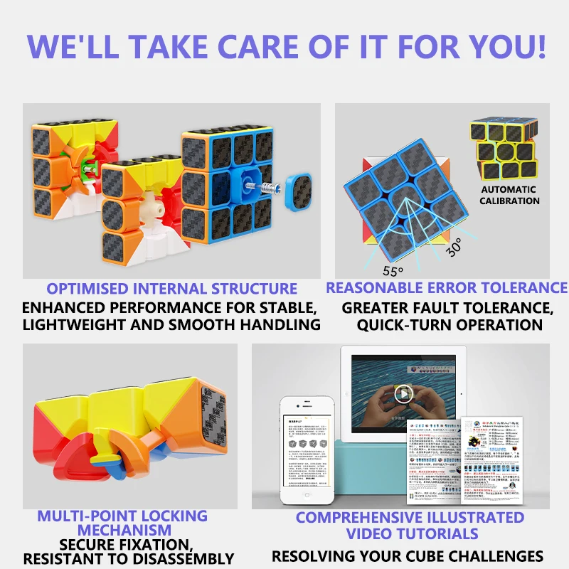 sengso Speed Cube 3x3 | Carbon Fibre Sticker Cube - Turn Smooth Cube Professional Fast Puzzle Cube for Competition Kids & Adults