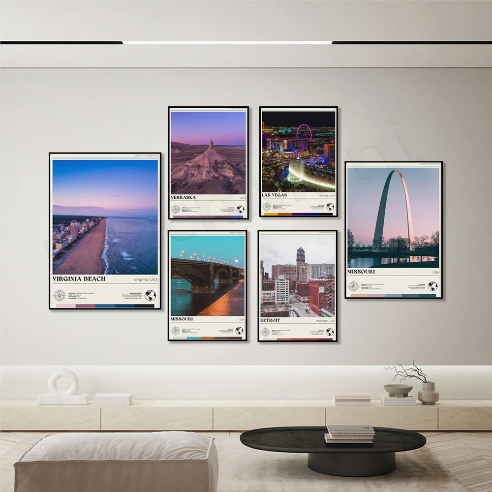 Nebraska, Detroit, Michigan, Las Vegas, Nevada, Missouri, USA travel landscape poster, Kansas print for home decor