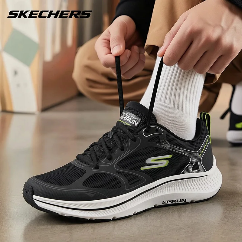 Skechers Men's Running Shoes 220869BKW Black White Mesh Breathable Cushioning Sports Walking Sneakers
