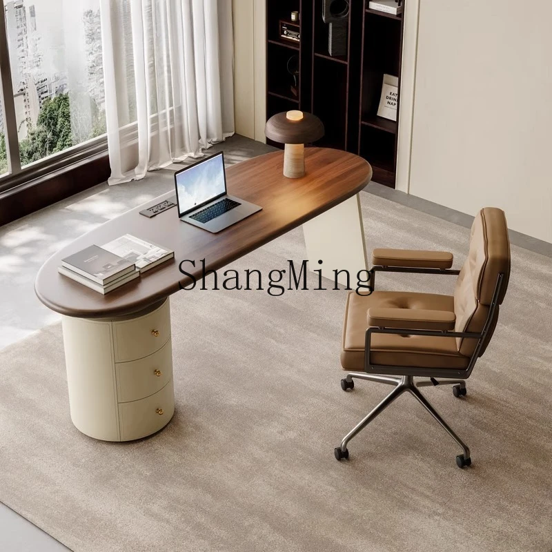 FG good-looking retro style book table and chair combination walnut solid wood with cabinet high-end light luxury computer desk