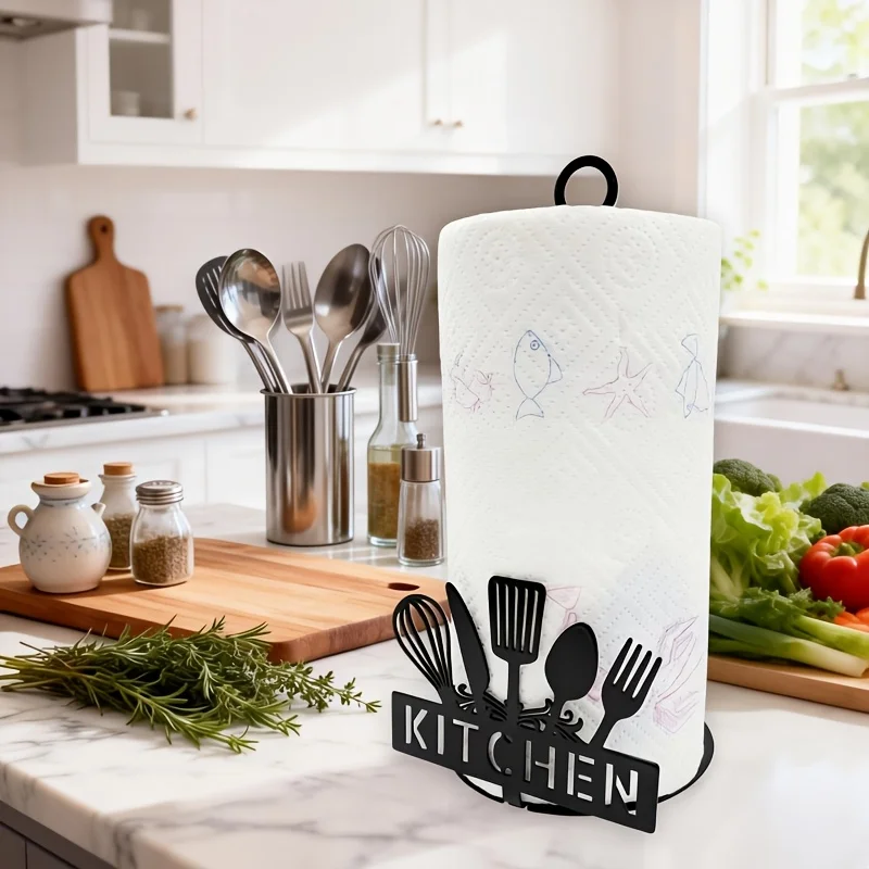 

Metal 'KITCHEN' Themed Kitchen Paper Towel Holder, Iron Paper Towel Rack Suitable for Kitchen-living Room-bedroom-coffee Counter