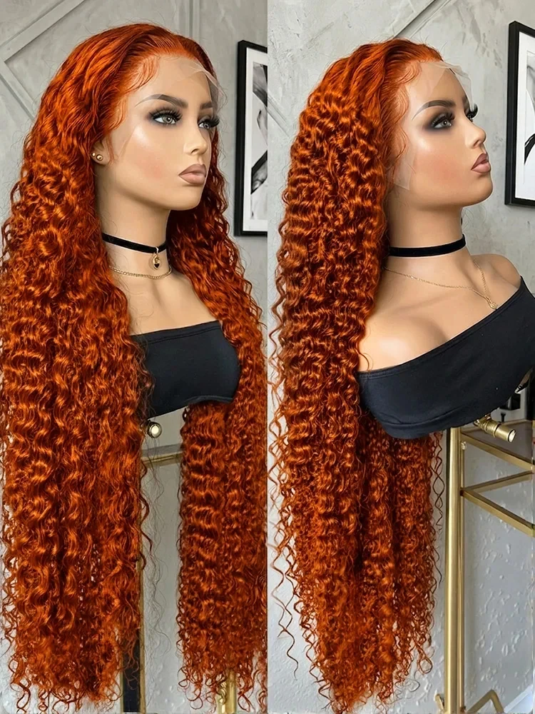 220% Density Ginger Orange Human Hai Vietnamese Deep Wave 30 34 Inch 13x4 Lace Front Wigs #350 Loose Curly 13x6 Lace Frontal Wig