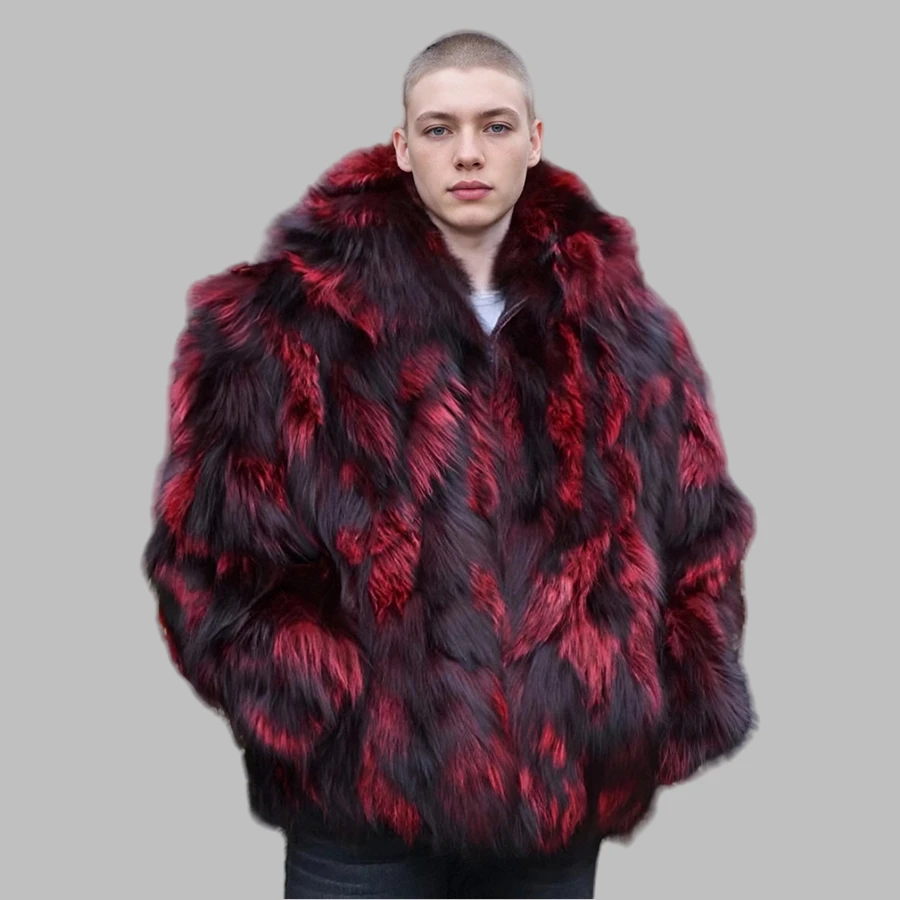 

Men Fox Fur Coat Real Fox Fur Jacket With Hood Genuine Fur Coat Men High Quality Men's Short Fur Jackets
