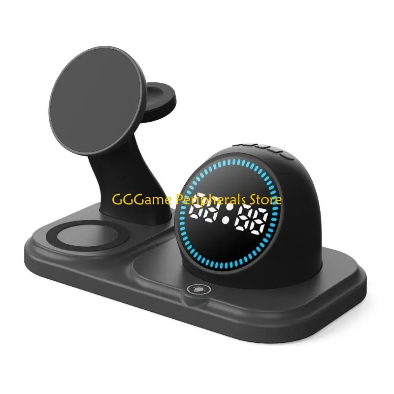 

U55B 15W Charging Dock with Clock Bluetooth-compatible Speaker Light for Phone 17 Watch Earphone Charging Holder