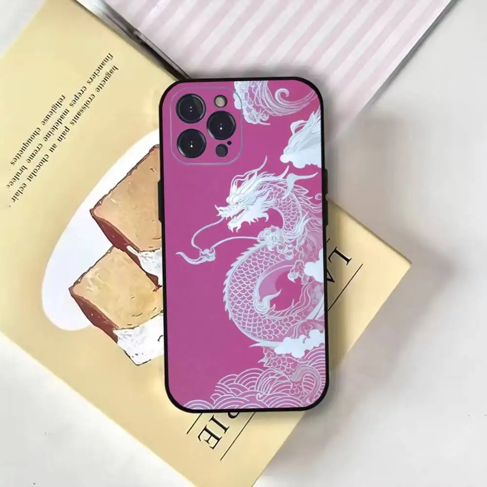 حافظة هاتف فنية صينية لهاتف iPhone16,15,14,13,12,11 Plus,Pro Max,XS,X,XR,SE,Mini,8,7,Soft Black Cover