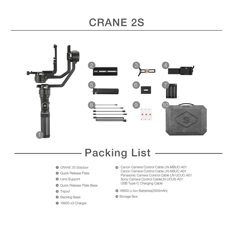 متوفر Zhiyun Crane 2S مثبت أفقي محمول باليد 3 محاور لكاميرا DSLR بدون مرآة متوافقة مع Canon/LUMIX // Nikon