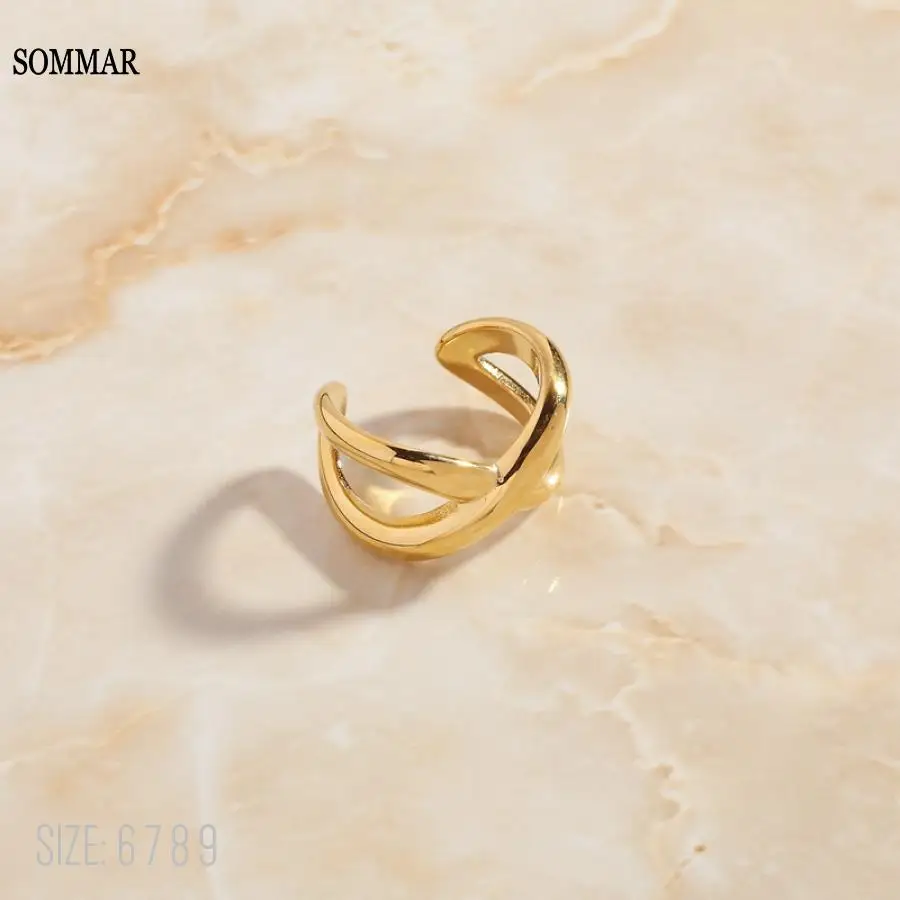 SOMMAR Fashion New Brand Design Luxurio Gold Plated  Gentlewoman rings Cross wound ring ring men bone