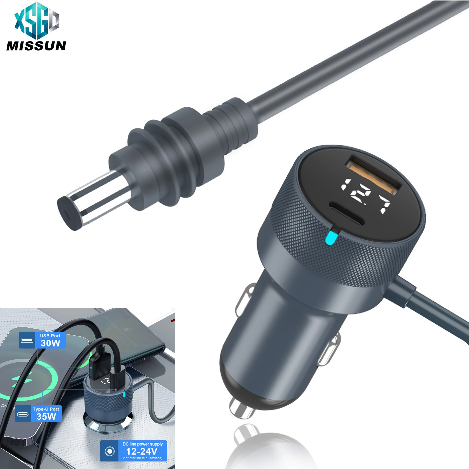 MISSUN Waterproof for Starlink Mini Power Adapter 12-24V to 30V Step Up Converter QC3.0+PD TypeC Phone Charger Digital Voltmeter