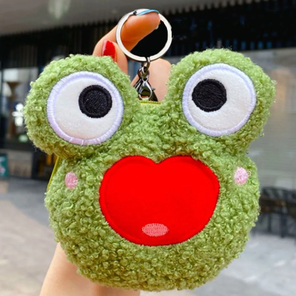 Creative Cute Frog Coin Purse Wallet Cartoon Solid Color Plush Frog Doll Buckle Bag with Key Chain Girls Gifts Funny Wallet Bags