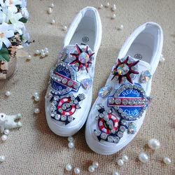 Women Casual Sneakers Fashion Pearl Design Little White Shoes Light Slip-on Round Head Breathable Flat Woman Handmade Shoes