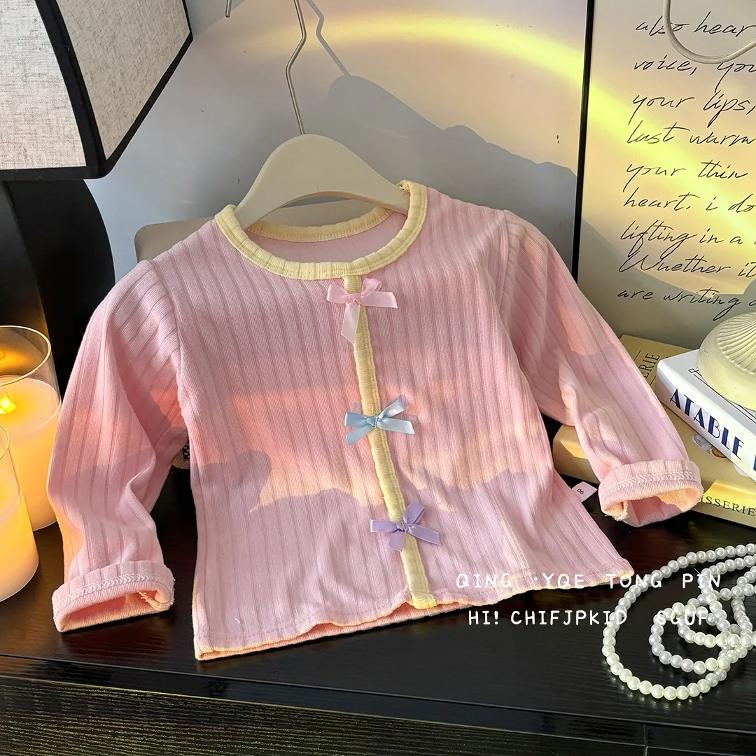 Neues Baby Frühling Herbst Schmetterling Lässiges Oberteil mit Schleife für Mädchen, Strickshirt, Weiche Bequeme Campus-Freizeitkleidung für Kinder – Detail 5