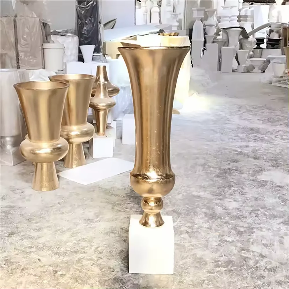 Support de table à fleurs en métal doré, décorations de centre de mariage