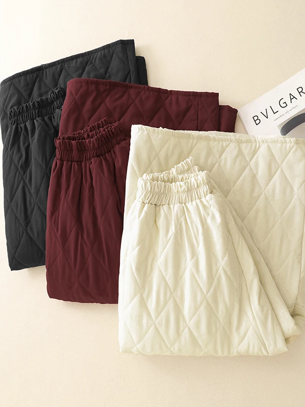 Thickened Cotton Quilted Diamond Pattern Women's Winter Skirt High Waist A-Line Skirt Commute Friendly Warmth without 