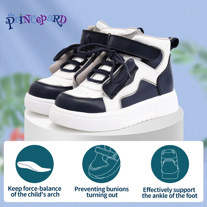 PRINCE PARD Children Orthopedic Shoes Leather Ankle and Arch Support Kids Thick Soled Shoes with Corrective Insole for Flatfeet
