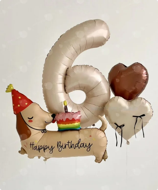 Geburtstags-Cartoon-Dackel-Ballon-Set, herzförmiger Ballon für Geburtstagsfeiern und Jubiläumsdekorationen, Foto-Requisiten – Detail 1